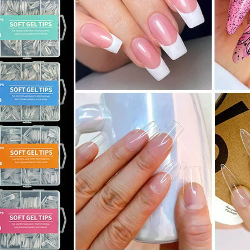120/240/330/600 Pcs Soft Gel Nail Tips, Half Matte Clear Nail Tips Pre-shaped False Nail Tips For Nail Extension Manicure Tools