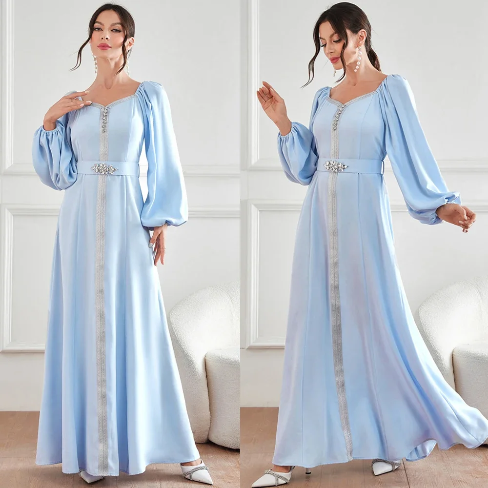 Abayas 용수철 가을 다이아몬드 무슬림 여성 롱 맥시 원피스, 두바이 터키 카프탄 아랍어 이슬람 로브, 이드 파티, Jalabiya Vestidos