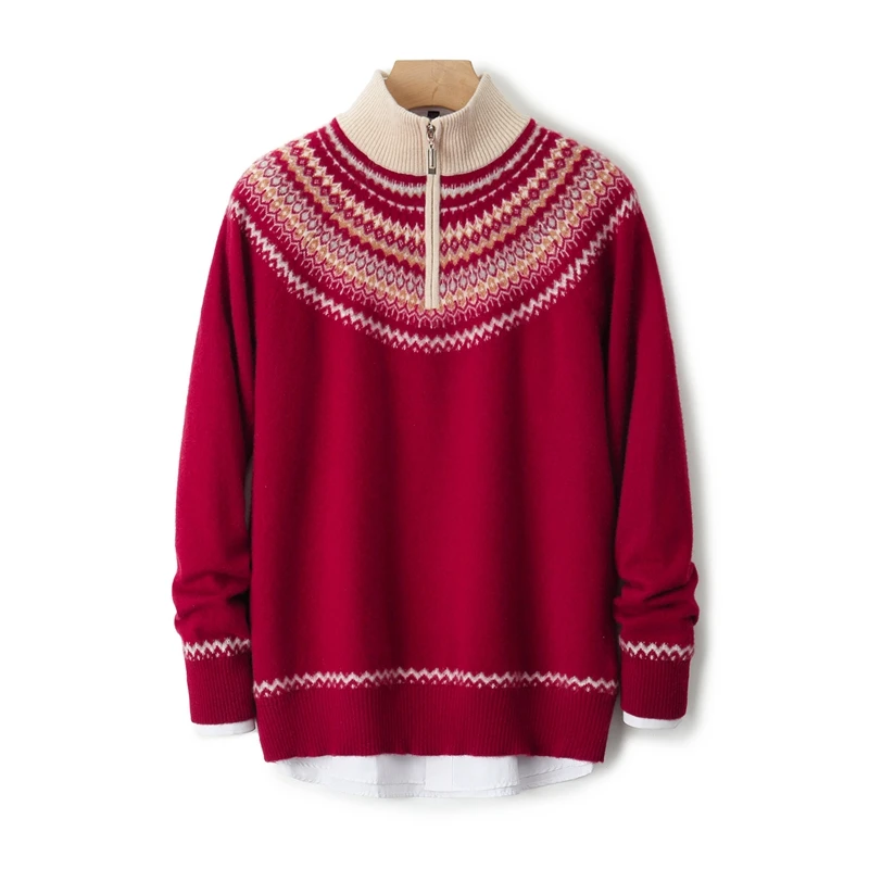

Autumn Winter Men's Merino Cashmere pullover Half High Collar Long Sleeve Zipper Sweater Casual Soft High Quality Fashion Top