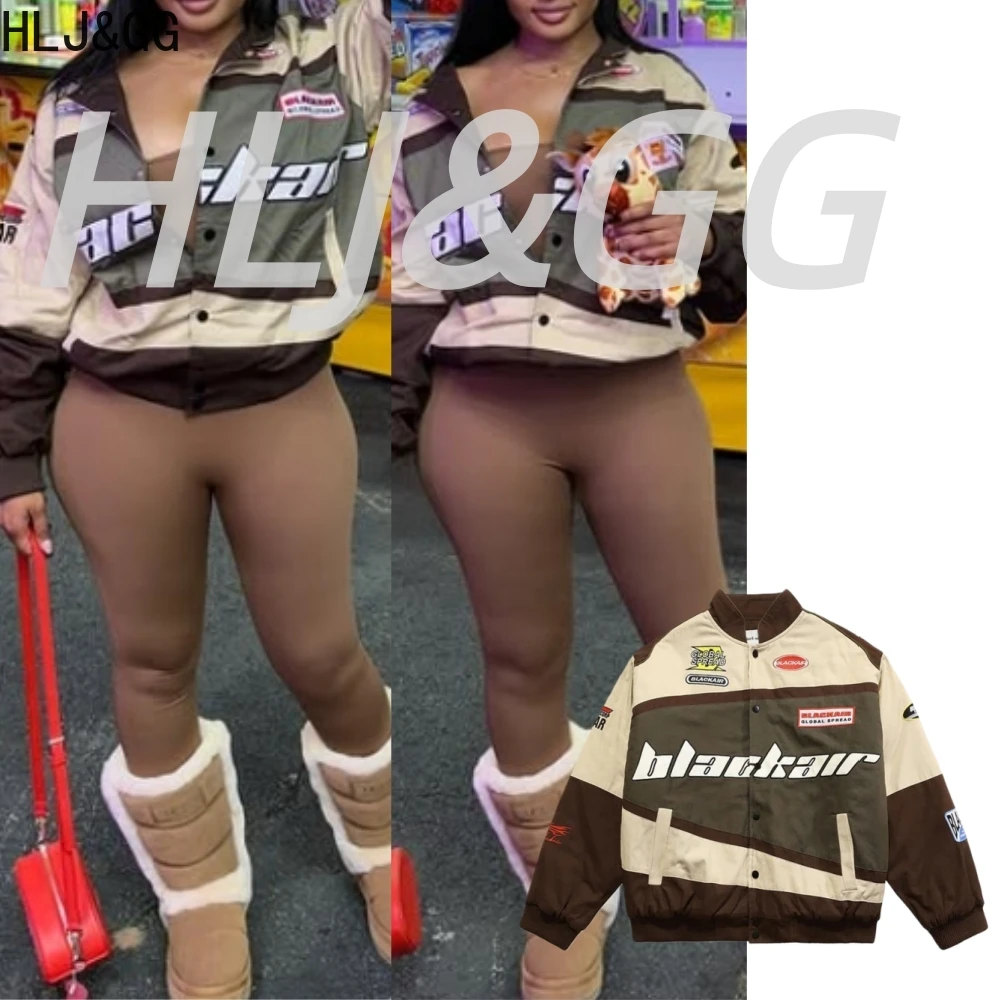 

HLJ &GG модная куртка большого размера Y2K с буквенным принтом, женская свободная одежда с v-образным вырезом и пуговицами, длинными рукавами, женская спортивная уличная одежда 2025