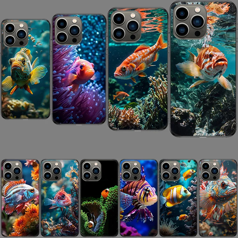 Red Fish Swims in The Depths of The Sea Phone Case For Apple Iphone 15+ 14 Plus 16 Pro Max 12 13 Mini 11 Pro X XS Max XR Cover S