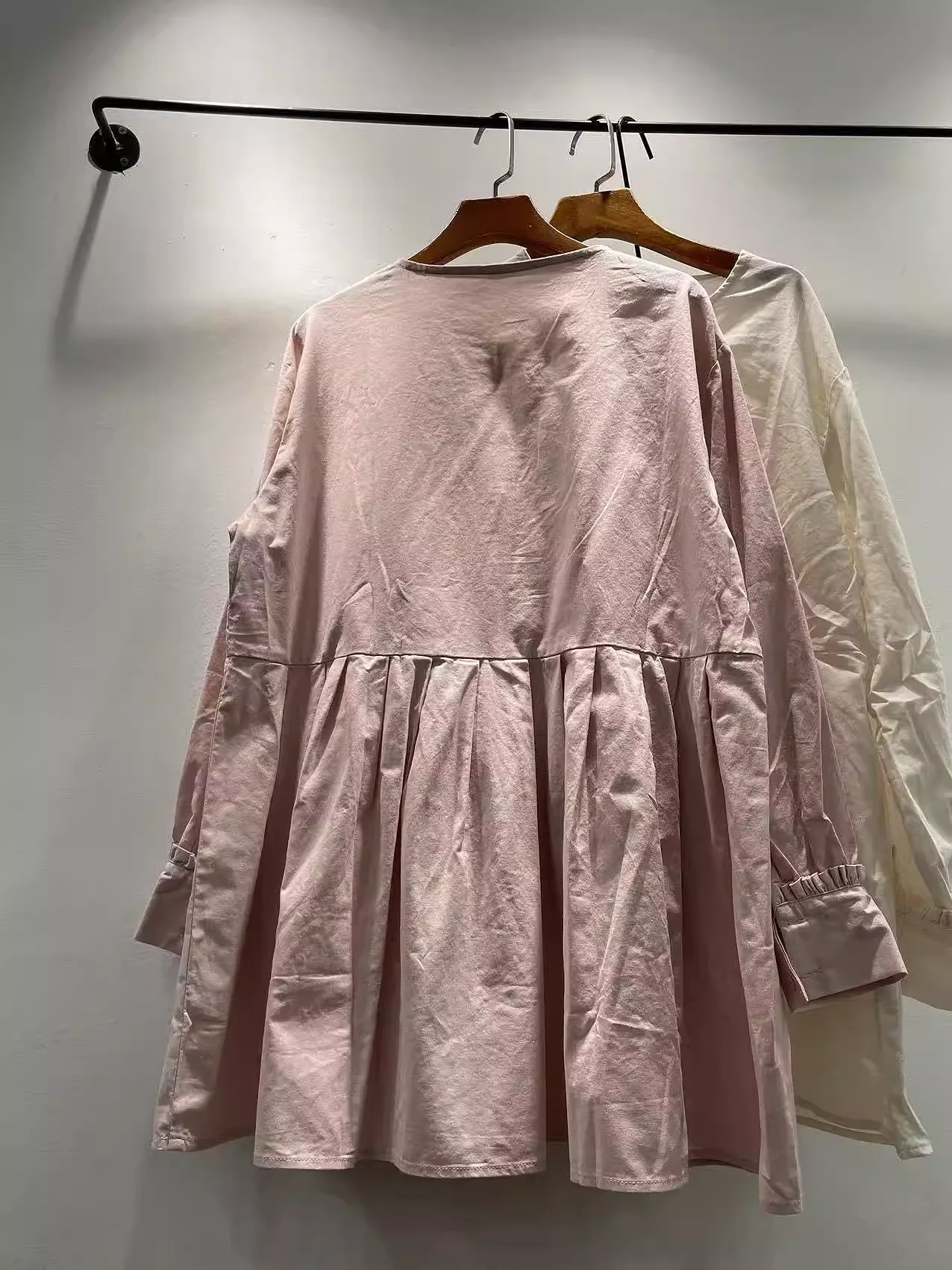 2026 Spring clothes bohemian 3d flower pink beige solid shirts mid-length a-line blouses for women pure cotton boho clothing