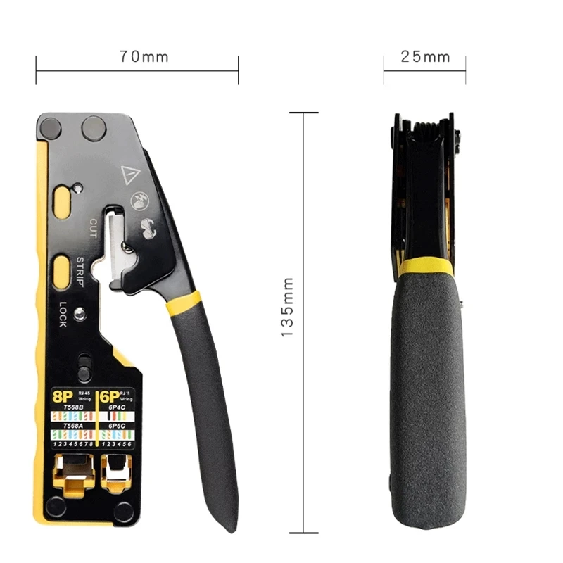 RJ45 alat Crimp serbaguna, melewati pemotong Crimper Serba Guna untuk 6P/8P/8C konektor Modular alat kabel Ethernet All-in-one