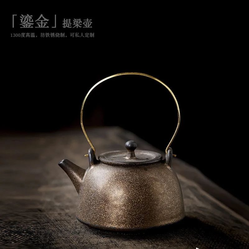 HYS ceramic beam pot small Chinese brewing teapot Chinese kung fu tea set teapot antique old ceramic pot single pot