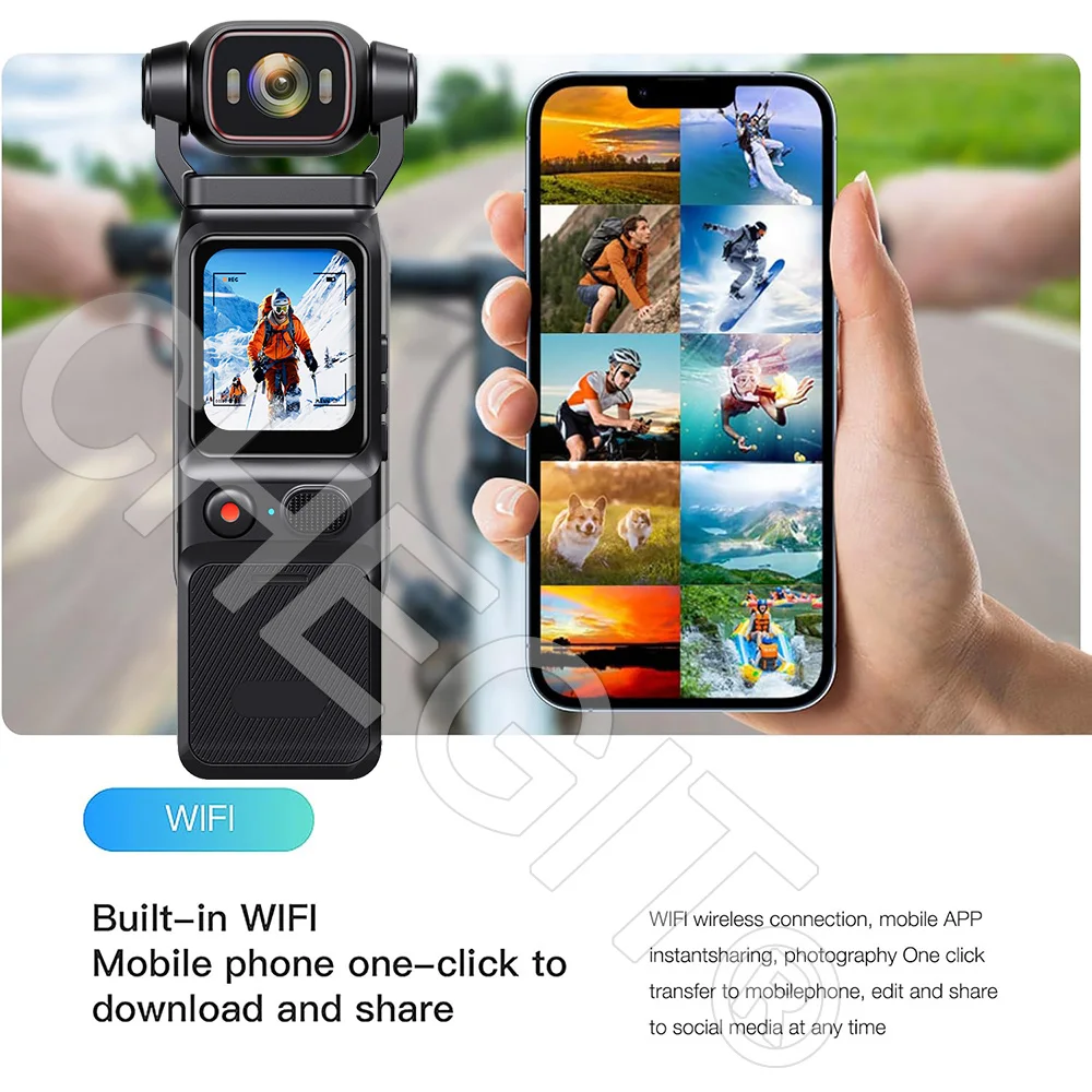 4K UHD WIFI مسجل فيديو صغير محمول باليد مع شاشة تعمل باللمس لإنفاذ القانون 180 °   كاميرا رياضية خارجية بعدسة قابلة للدوران
