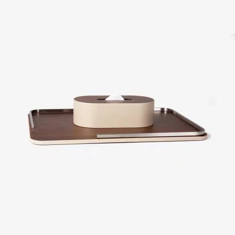 

Modern new Chinese high-end wood leather long tray storage creative ornament desktop coffee table decoration model room