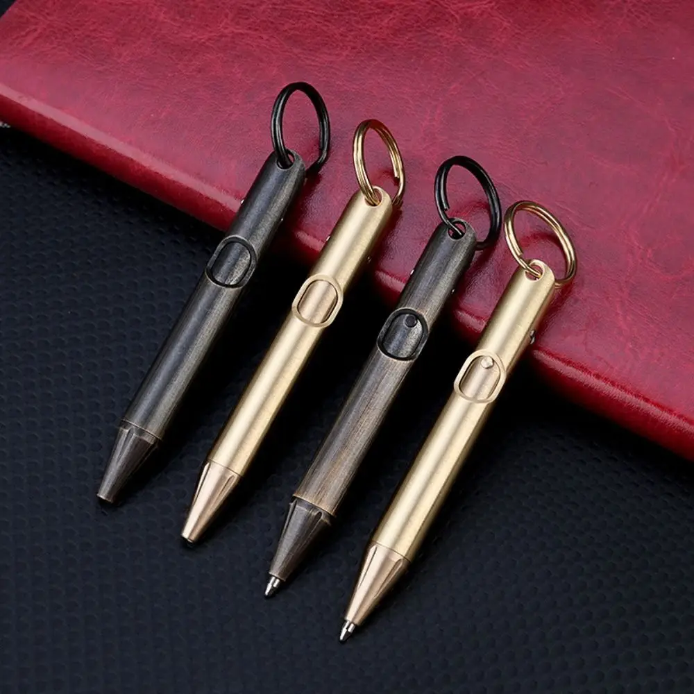 Multifunctional Brass Mini Ballpoint Pen with Keychain Portable Gel Pen Writing Pen Outdoor