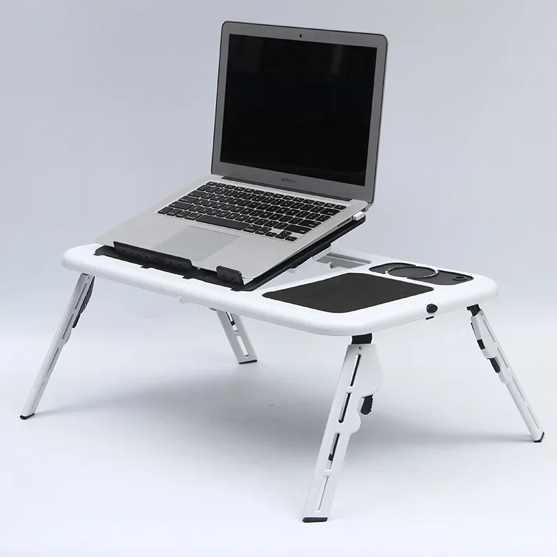 Portable Folding Adjustable Laptop Bed Tray,USB Notebook PC Table Desk Stand with 2 Cooling Fans Mouse Cup Holder Bed Workbench