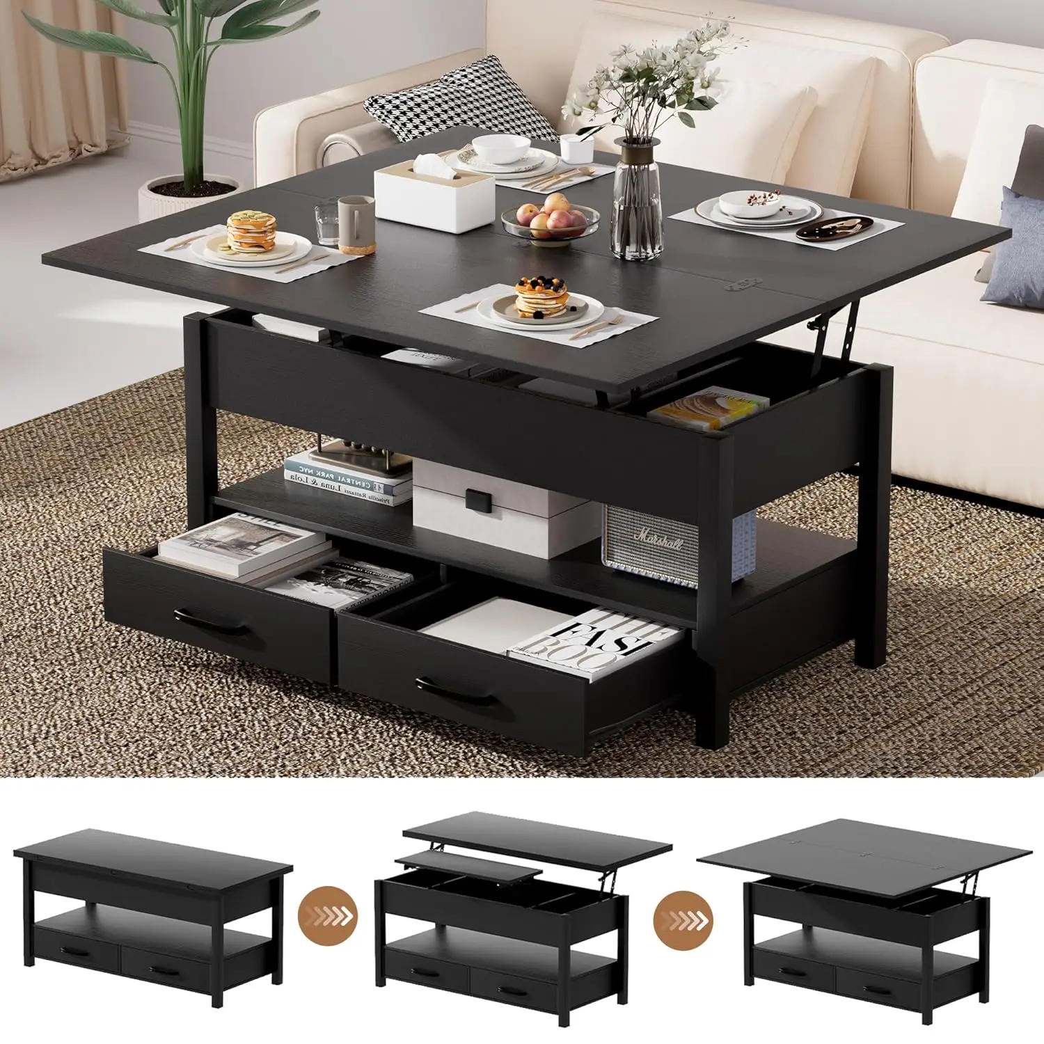 

42'' Lift Top Coffee Table, 4-in-1 Multifunctional Lift Coffee Table with Storage & Hidden Compartments, Farmhouse, Customized