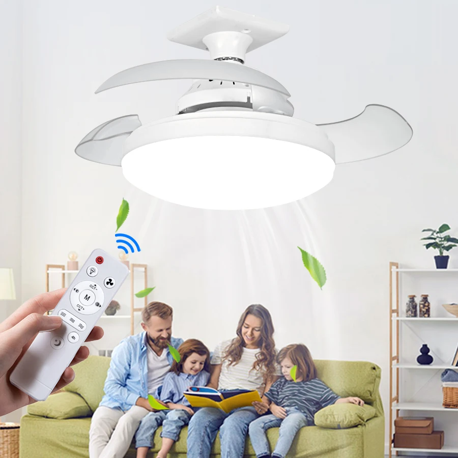 

E27 LED Ceiling Fan Lamp with Remote Control E27 Base 3 Color Dimmable Timer AC85V-265V For Bedroom Living Room Indoor Fan Light