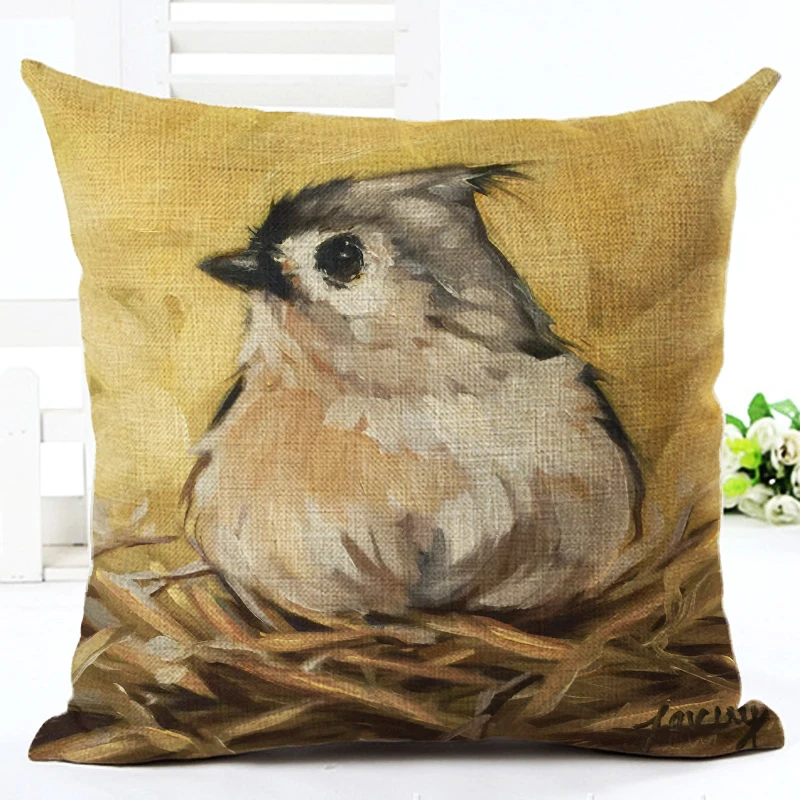 45x45cm Pillowcase Cute Bird Print Throw  for Car Chair Sofa Square Cushion Cover