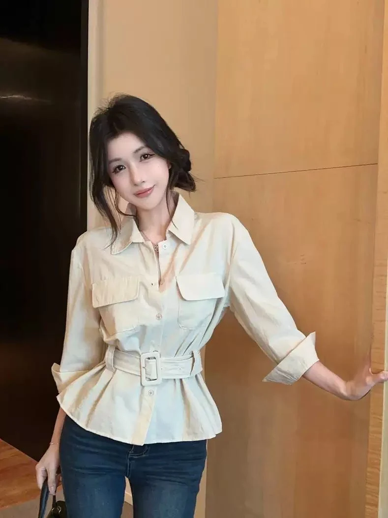 ملابس عمل بياقة نسائية irt بقصة ضيقة وخصر مقصوص، تصميم أمريكي فريد من نوعه، اهتمام خاص للخريف قابل للتنفس