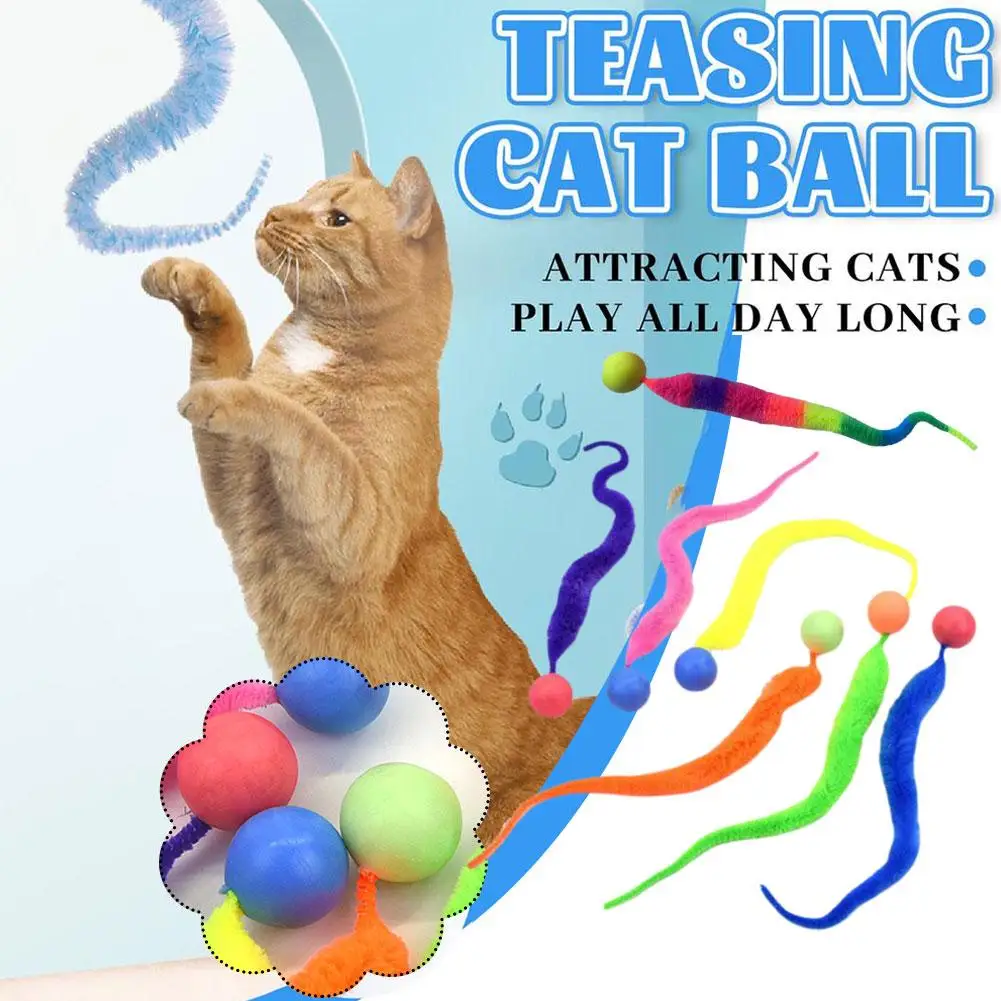 Kitten Interactive Toys Tickle Cat Colorful Bouncing Kitten Tail Ball Ball Indoor Cat Toys Pet With Bite Playing Teasing Pl J8A1