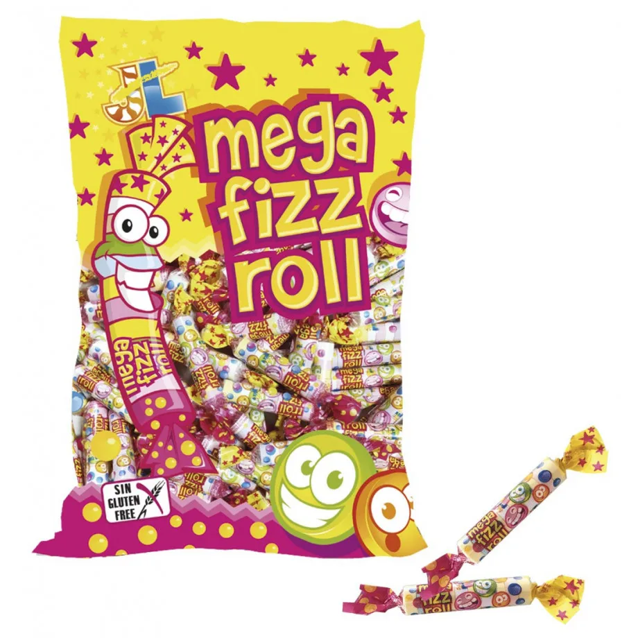 JL MEGA FIZZ ROLL - Rollitos de Caramelos Comprimidos - Bolsa 1KG - 200 Unidades