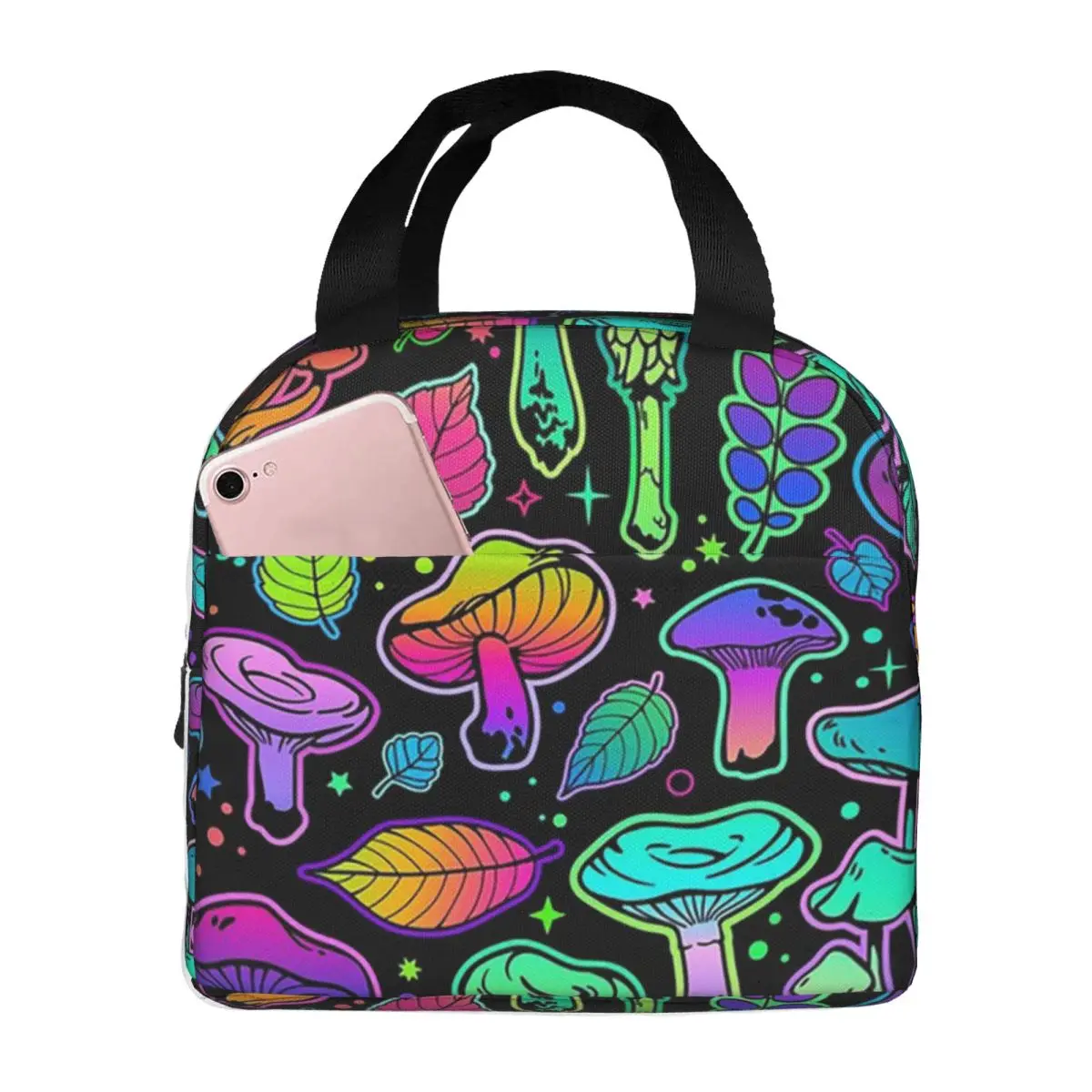 Psychedelic Magic Rainbow Mushrooms Lunch Bags Insulated Bento Box Lunch Tote Picnic Bags Thermal Bag for Woman Kids Travel