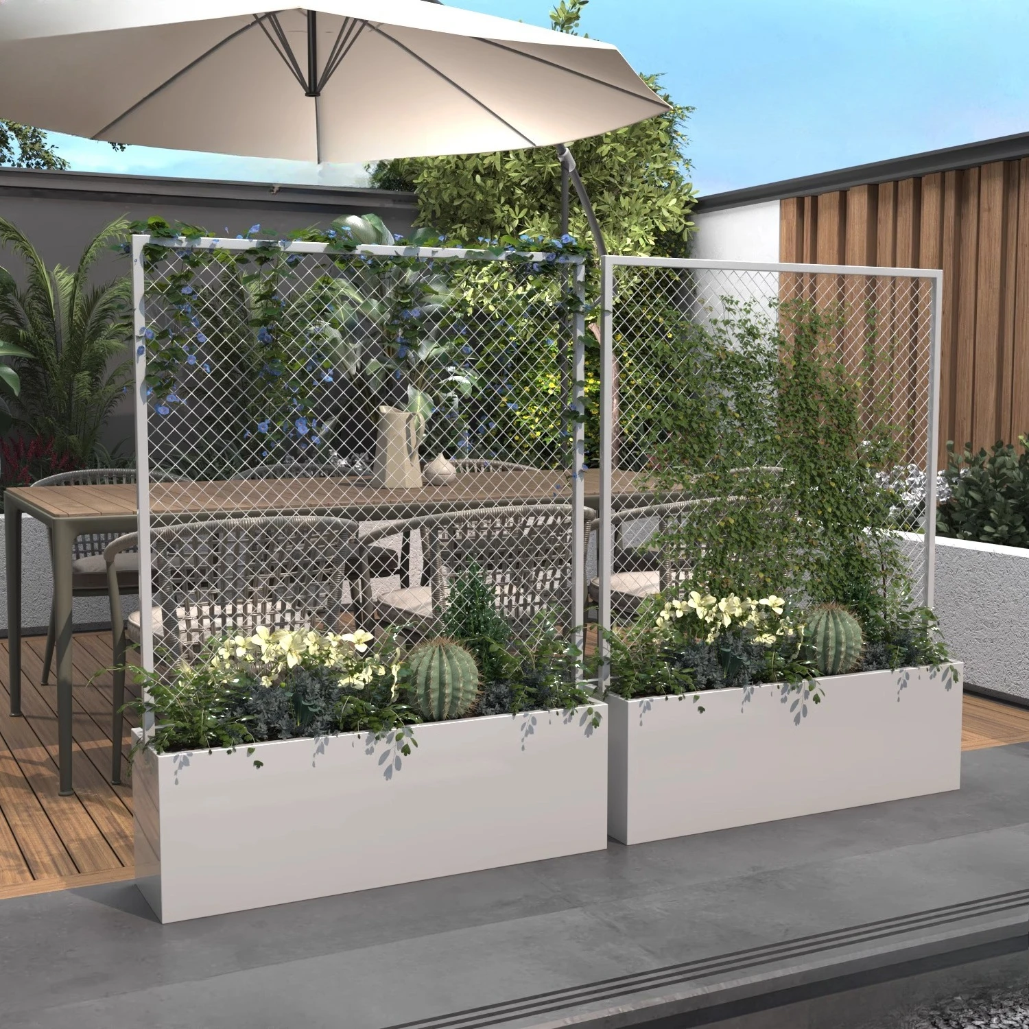 

Outdoor climbing vine frame flower box grid fence balcony terrace metal planting box courtyard partition