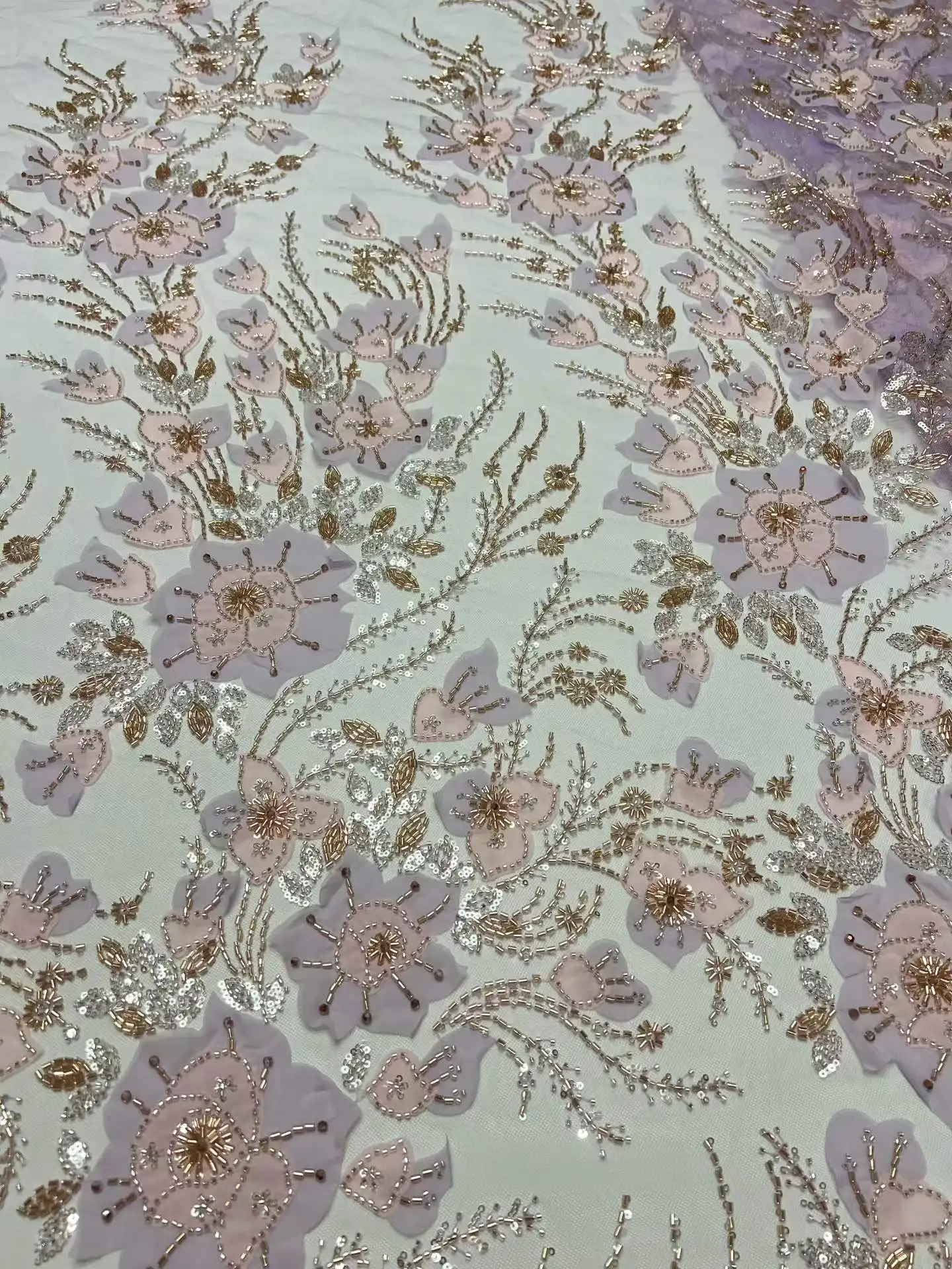 

High Quality Nigerian Handmade Beads Lace Fabric Latest 2026 African French Embroidery Full Sequins Mesh For Wedding Party Dress