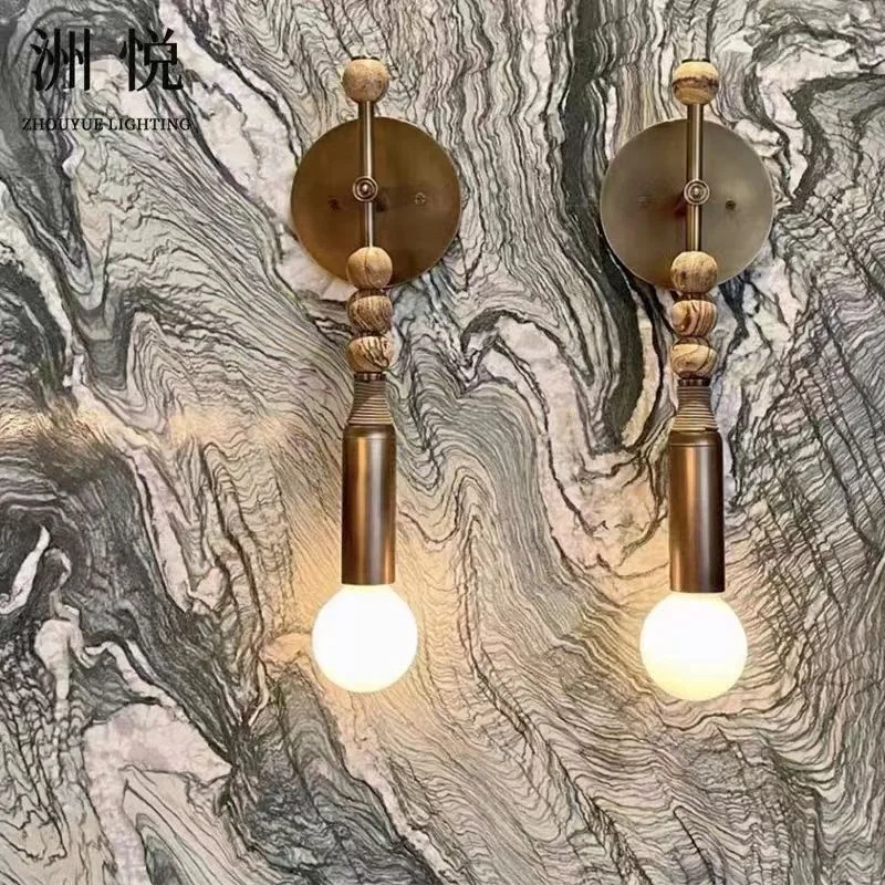 Retro Bronze Marble Ball Wall Lamp American Old Gold Wall Decor Living Room Sofa Bedside Corridor Hotel Lighting Appliances