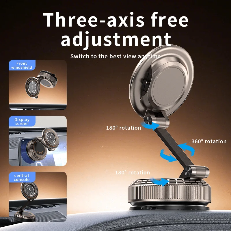 

Clock-Style Magnetic Car Phone Holder For iPhone 17 16 15 14 13 Android 720° Rotating Suction Cup Vacuum Adsorption Car Bracket