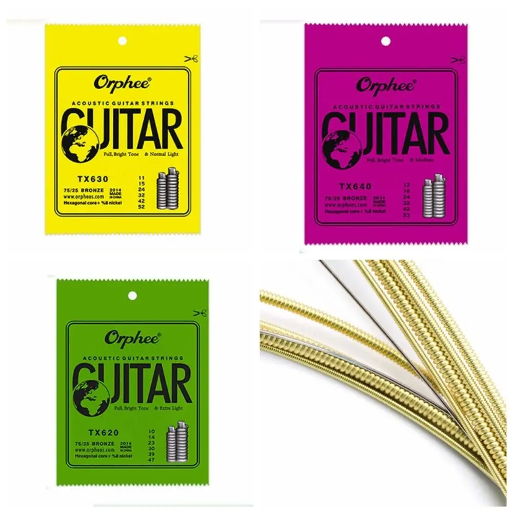 1 Set TX620 /TX630 /TX640 Orphee Acoustic Guitar Strings 010/011/012 Hexagonal Core Super Light Guitar Strings Antioxidant