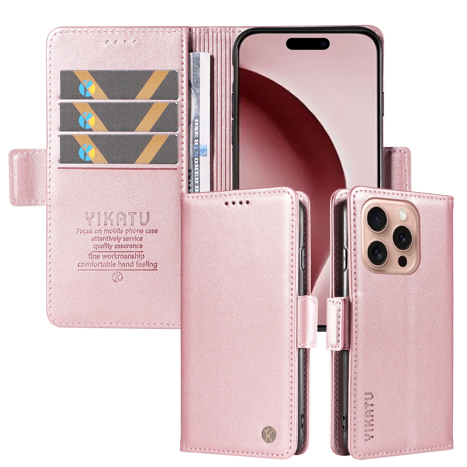 

YIKATU Bussiness Magnetic Wallet Phone Case for iPhone14 iPhone15 Pro/Pro Max Leather Case With Card Slots Full Matte Finish