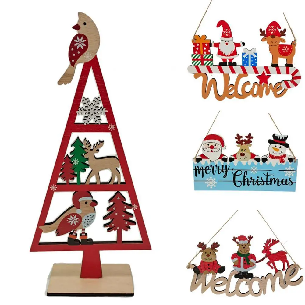 Christmas Tree Pendant Mini Wooden Shape DIY Holiday Party Desktop Wall Decoration New Year Home Decoration Gift Props Christmas