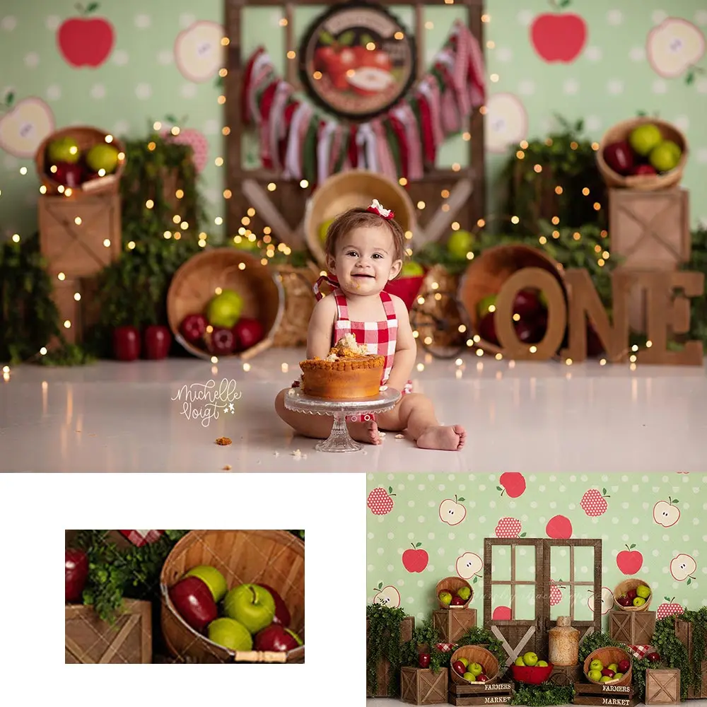 

Apple Market Backdrop Kids Baby Cake Smash Photography Props Child Girls Adult Birthday Photo Shoot Studio Backgrounds