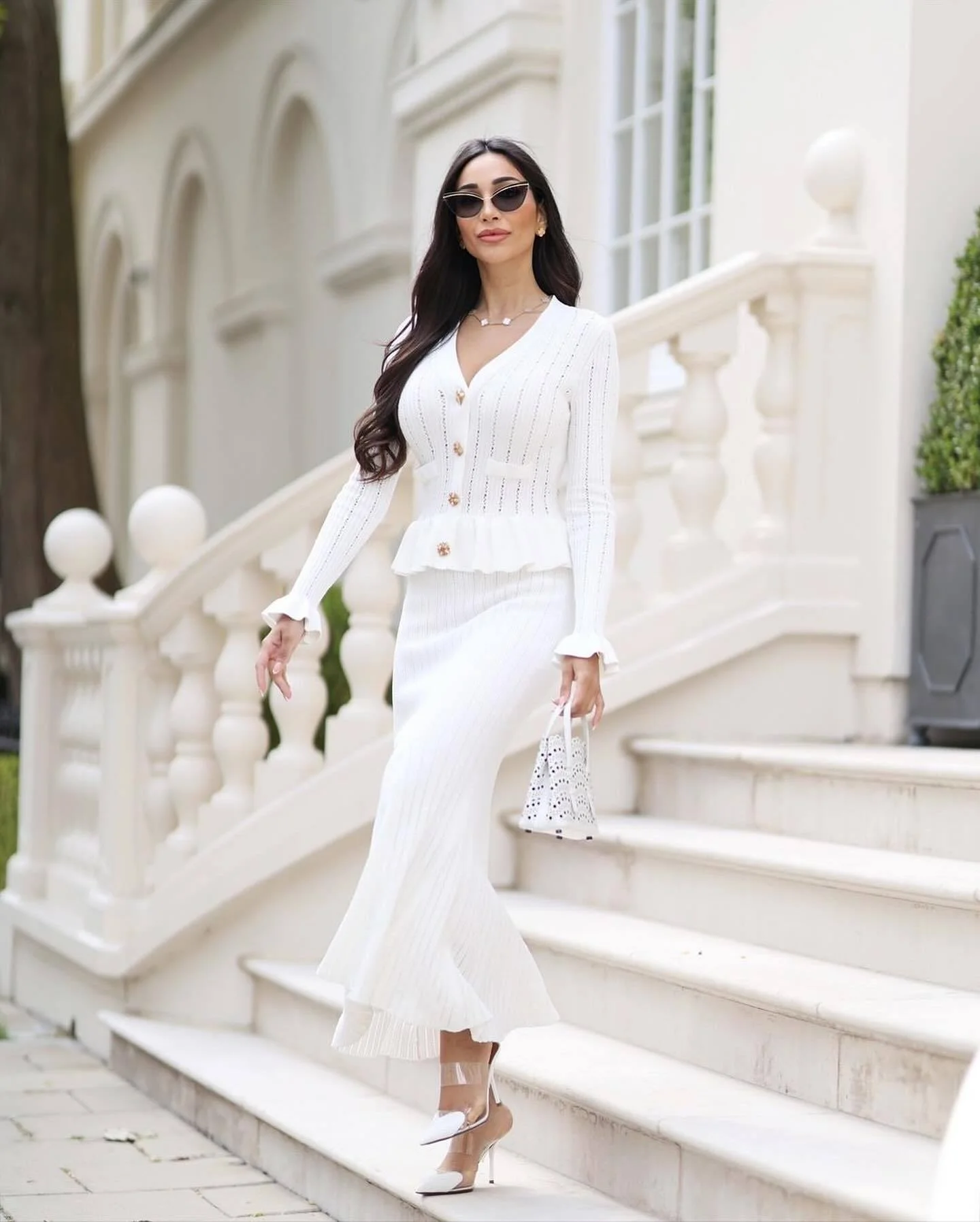 Autumn Korean Gentle Sweater 2 Piece Set Women Solid V-Neck Cardigan + High Waist Long Skirt Female Knitted Slim Elegant Suits