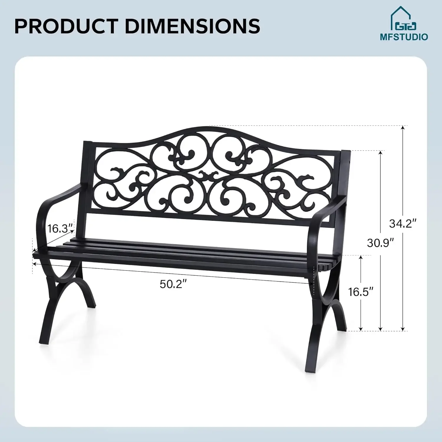 Limited-time promotionPromotion50 Inches Outdoor Garden Bench, Cast Iron Metal Frame Patio Park Bench with Floral Pattern Backre