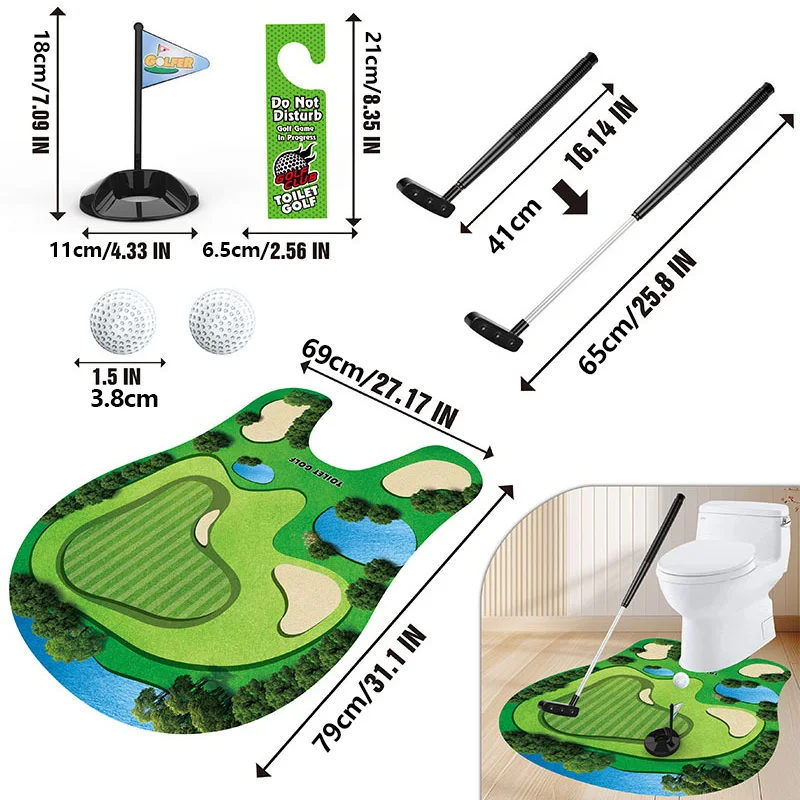 1set Mini Indoor Putting Green Toy Toilet Golf Balls Game Set for Bathroom Funny Entertainment Perfect Gift for Dad or Boyfriend