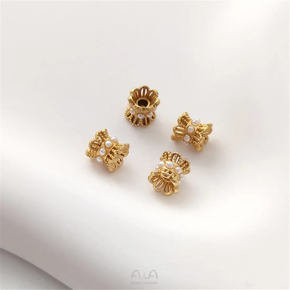 

Copper Matte Gold Inlay Imitation Pearl Flower Shape, Large Hole Ring Beads, Double-sided Flower Holder, DIY Jewelry Accessories