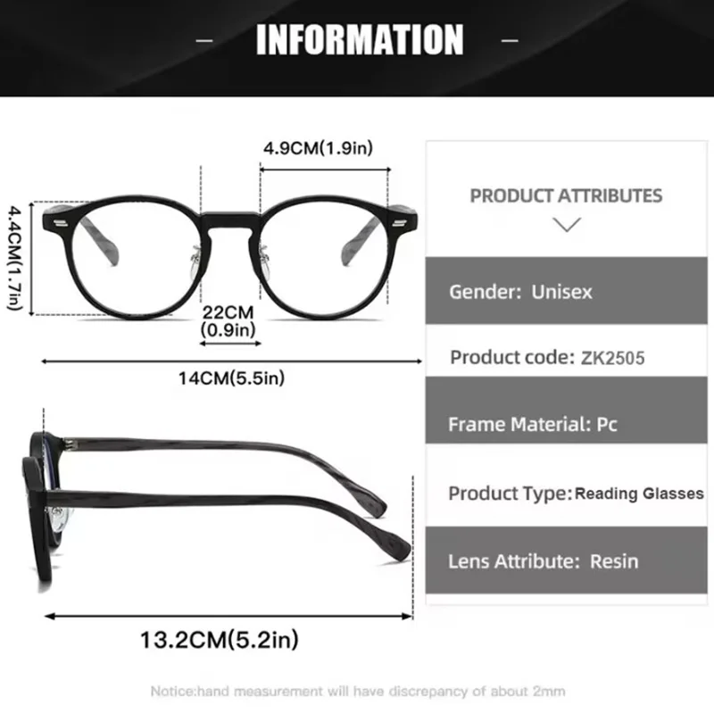 نظارات قراءة مضادة للضوء الأزرق للنساء، نظارات بإطار دائري أنيق، نظارات كلاسيكية خفيفة لقصر النظر الشيخوخي للرجال