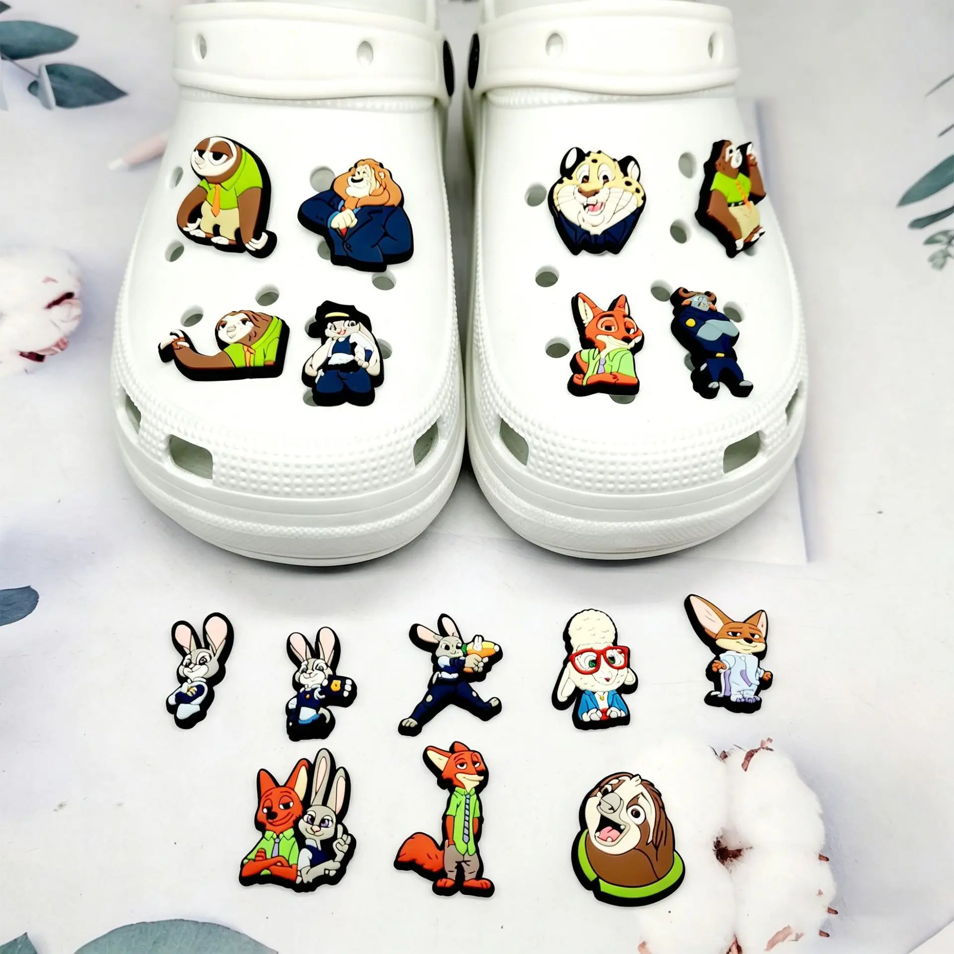 16pcs set Zootopia series Shoe Charms Judy Flash Animal Character Removable PVC Ornaments DIY Decor Accessories For Hole Clog