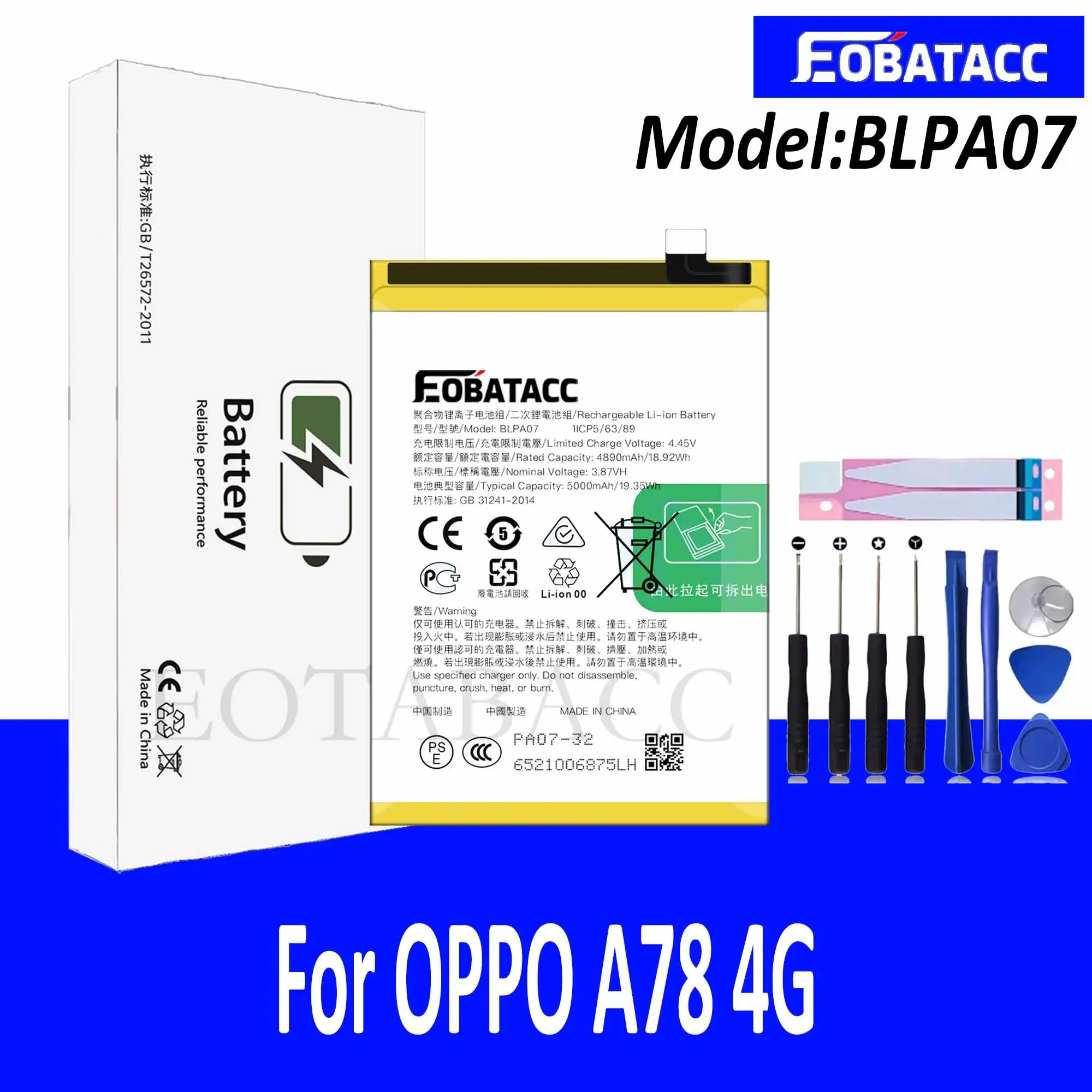 

EOTABACC 100% Original OPPO BLPA07 Phone Battery For OPPO A78 4G Replacement Batteries