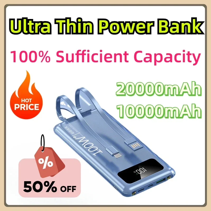 

New 20000mAh Ultra Thin Power Bank 100W Fast Charger 100% Sufficient Capacity Backup Battery For IPhone Samsung HUAWEI