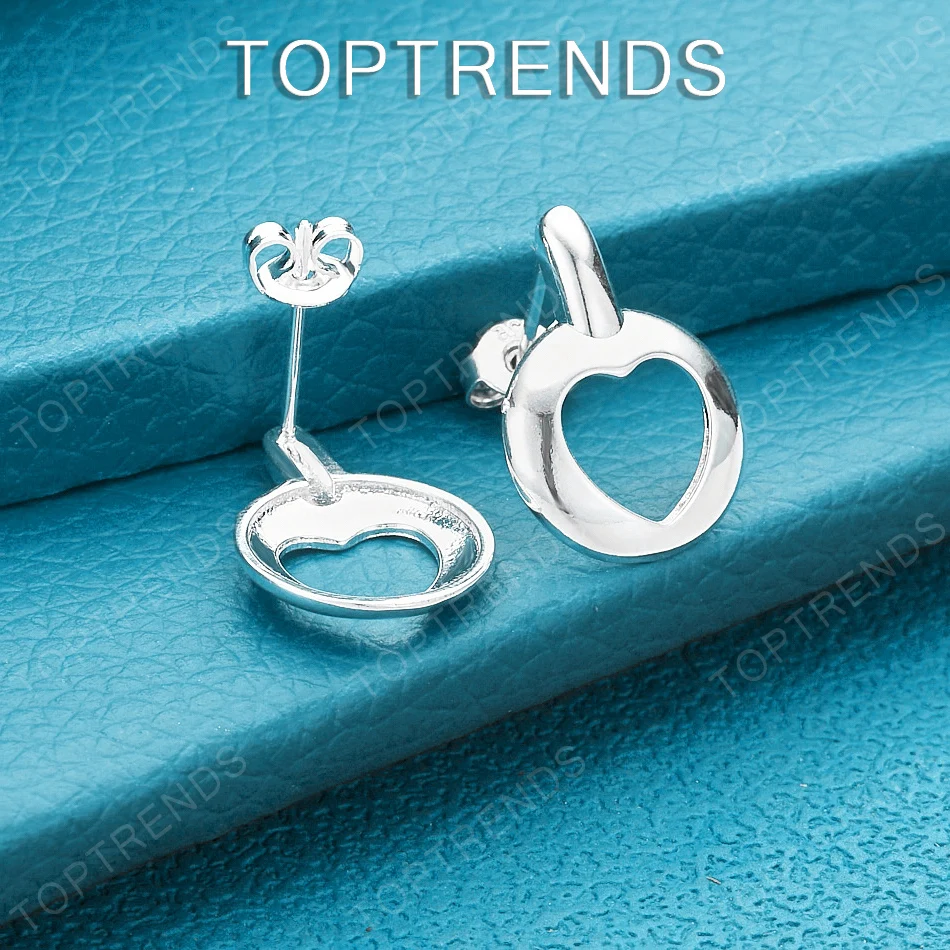Fine Jewelry 925 Sterling Silver Openwork Heart Stud Earrings Valentine Gift For Women Wedding Party Cute Accessories For Friend