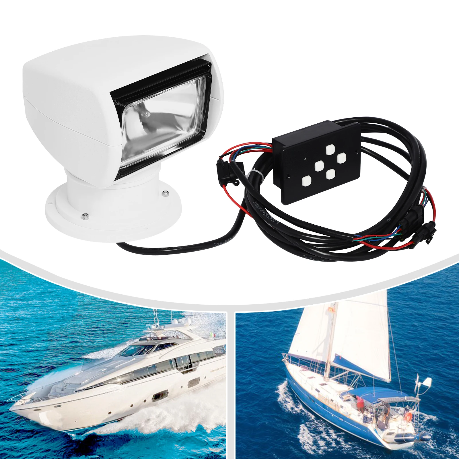 

DC 12V Multi-angle Searchlight Remote Control 360° Rotate Marine Spotlight Portable Halogen Search Light 100W White/Black