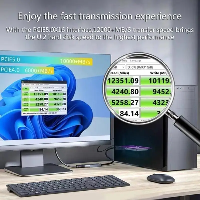 652F PCIE 5.0x4 إلى NVME بطاقة توسيع محول السهل التثبيت لا يتطلب برنامج تشغيل إضافي