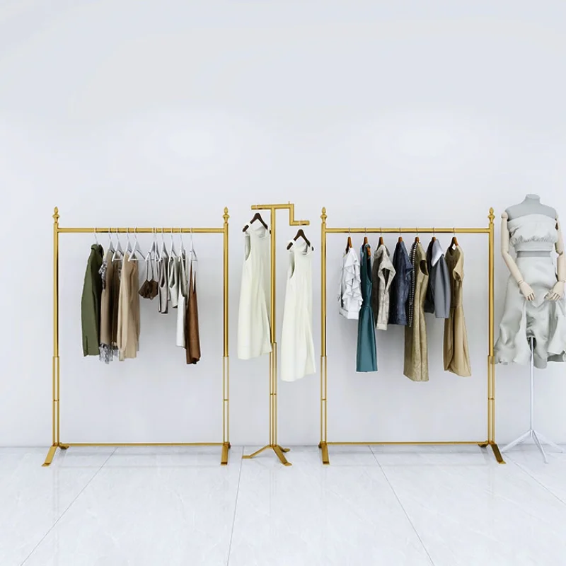 custom，Simple Design Gold Stainless Steel Eletropated Clothing Display Stand and Rack for Boutique Garment Store