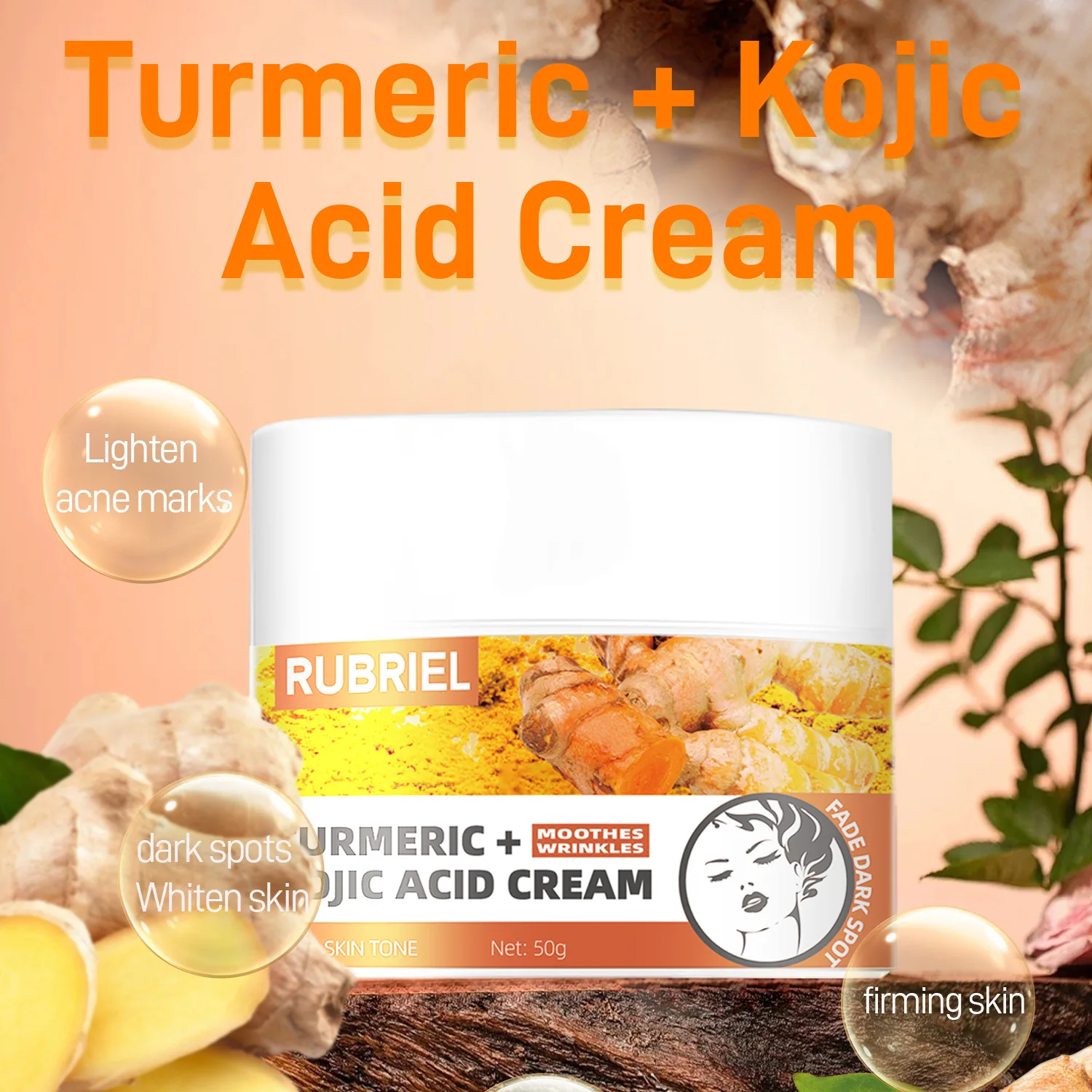 

Turmeric Kojic Acid Cream Lighten Acne Marks Dark Spots Whiten Skin Firming Skin Cleanse Dry Skin