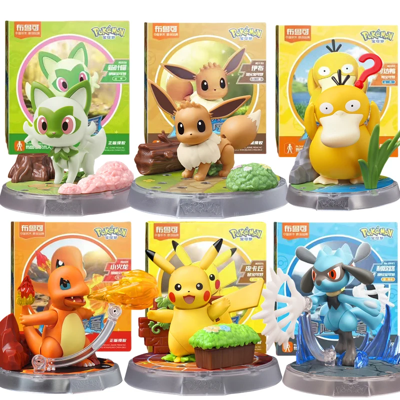 BLOKEES Original POKEMON Building Blocks Pikachu Charmander Psyduck Sprigatito Eevee Lucario Pokémon Action Figure Toys Gift