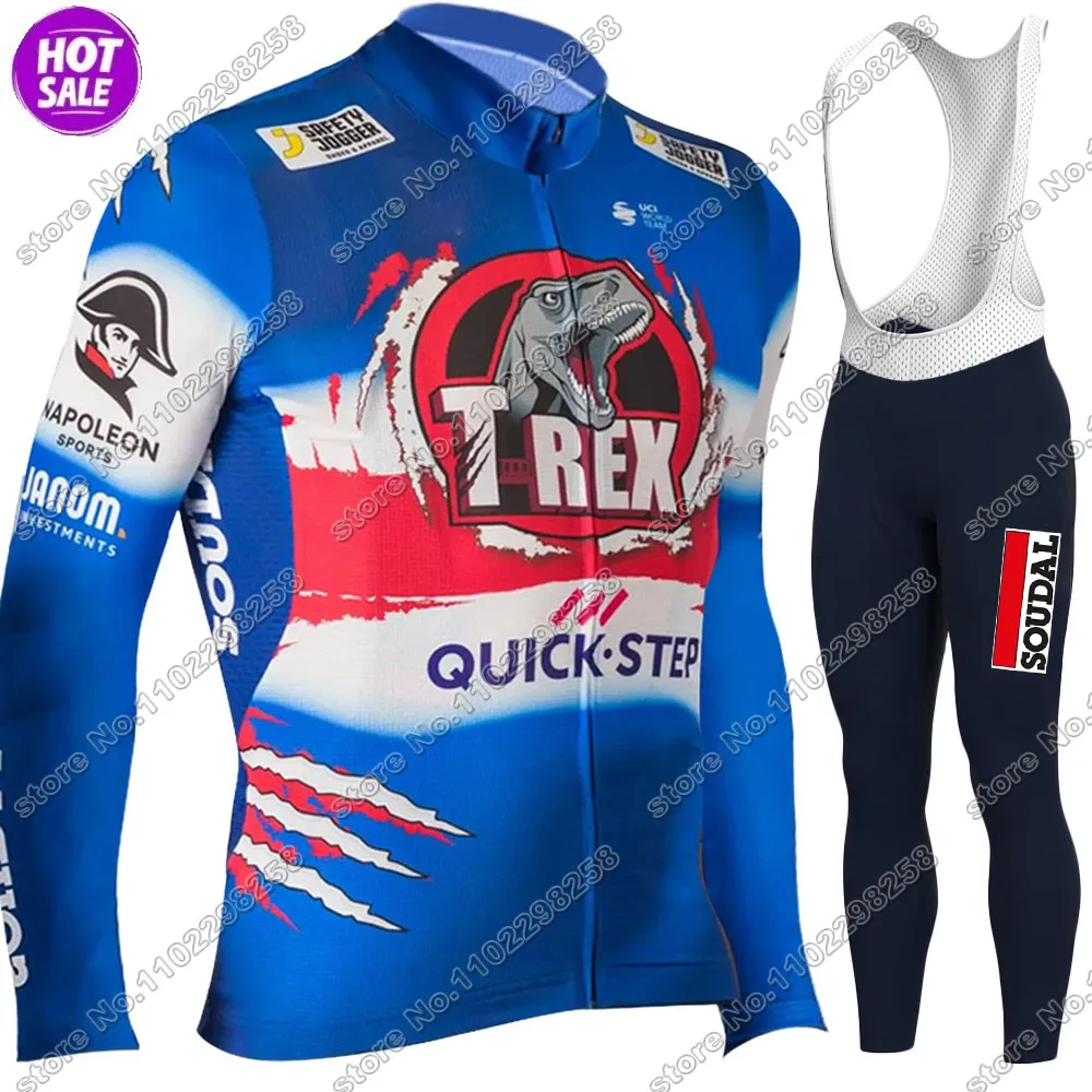 Maillot Soudal Quick Step 2024 Cycling Jersey Set Mens Long Sleeve Blue Cycling Clothing Road Race Bike Jacket Suit MTB Pants