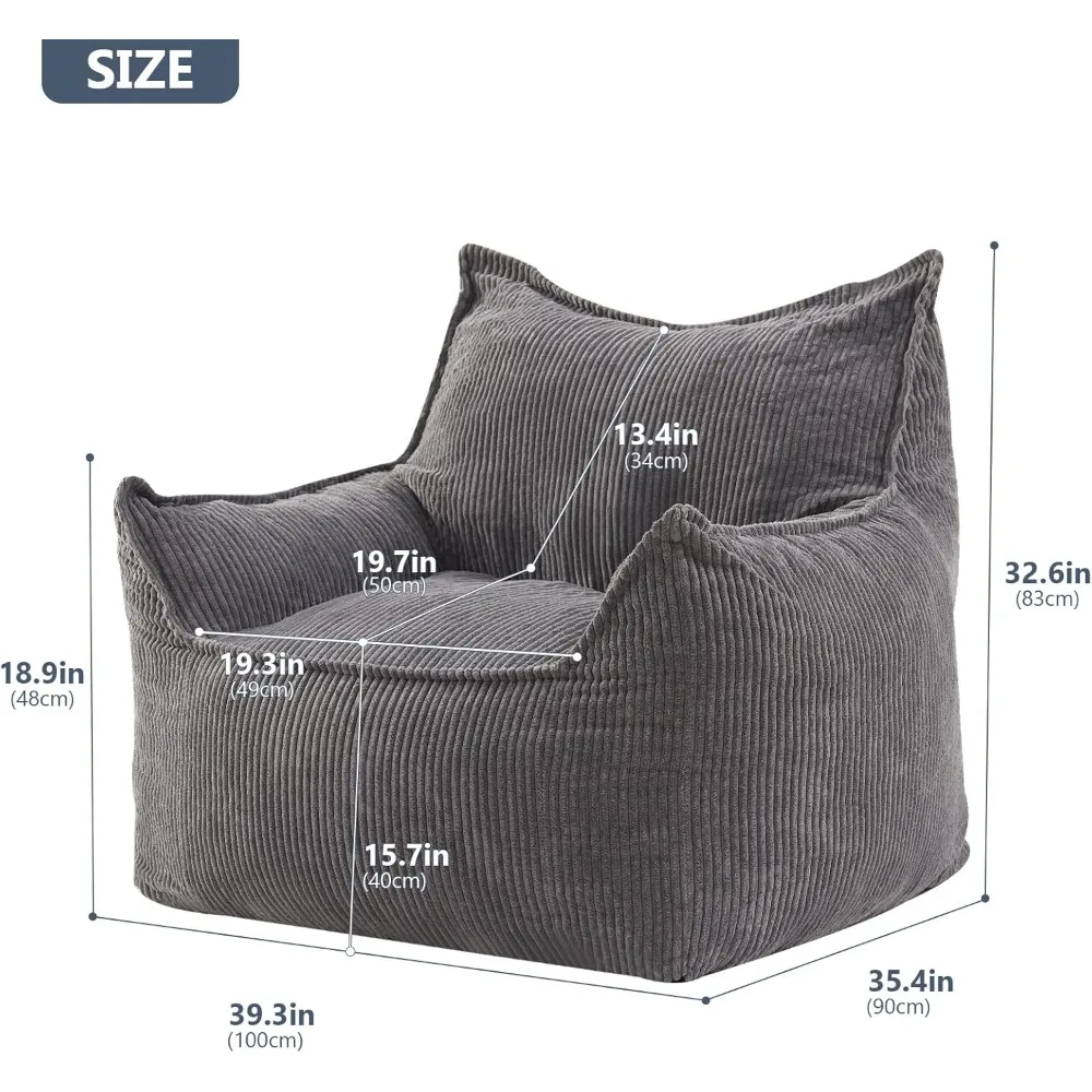 Giant Bean Bag Chair Sofa for Adults Teens, Comfy Corduroy Large Bean Bag Chairs with Armrests for Bedroom Living Room, Adult Be