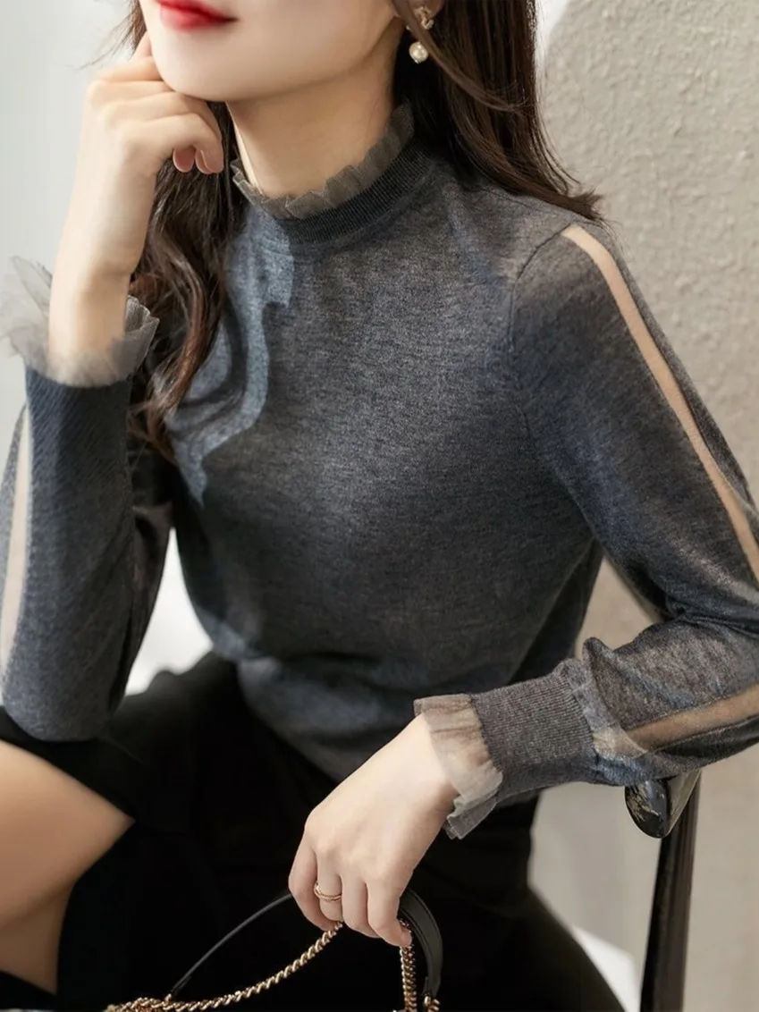 

Женская трикотажная базовая кофта с высоким воротом, осенне-зимняя, новинка 2025 года, высококачественный модный топ, европейские товары