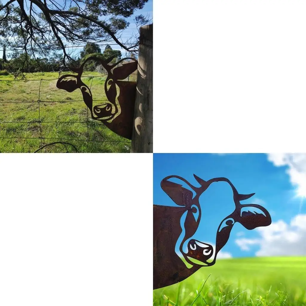 تطل على البقرة الماعز الحيوان المعادن الفن الجدار الديكور لطيف مزرعة منحوتة صورة ظلية الجوف خارج تمثال مزرعة سياج حلية C5AD