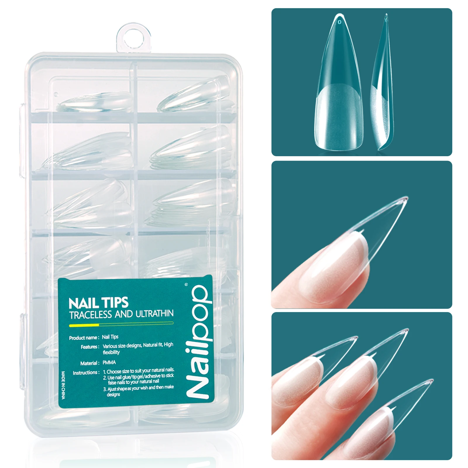 Nailpop 120 sztuk paznokcie akrylowe fałszywe kapsułki krótkie migdałowe trumny kwadratowe sztuczne przedłużanie paznokci miękkie żelowe porady akcesoria narzędzia