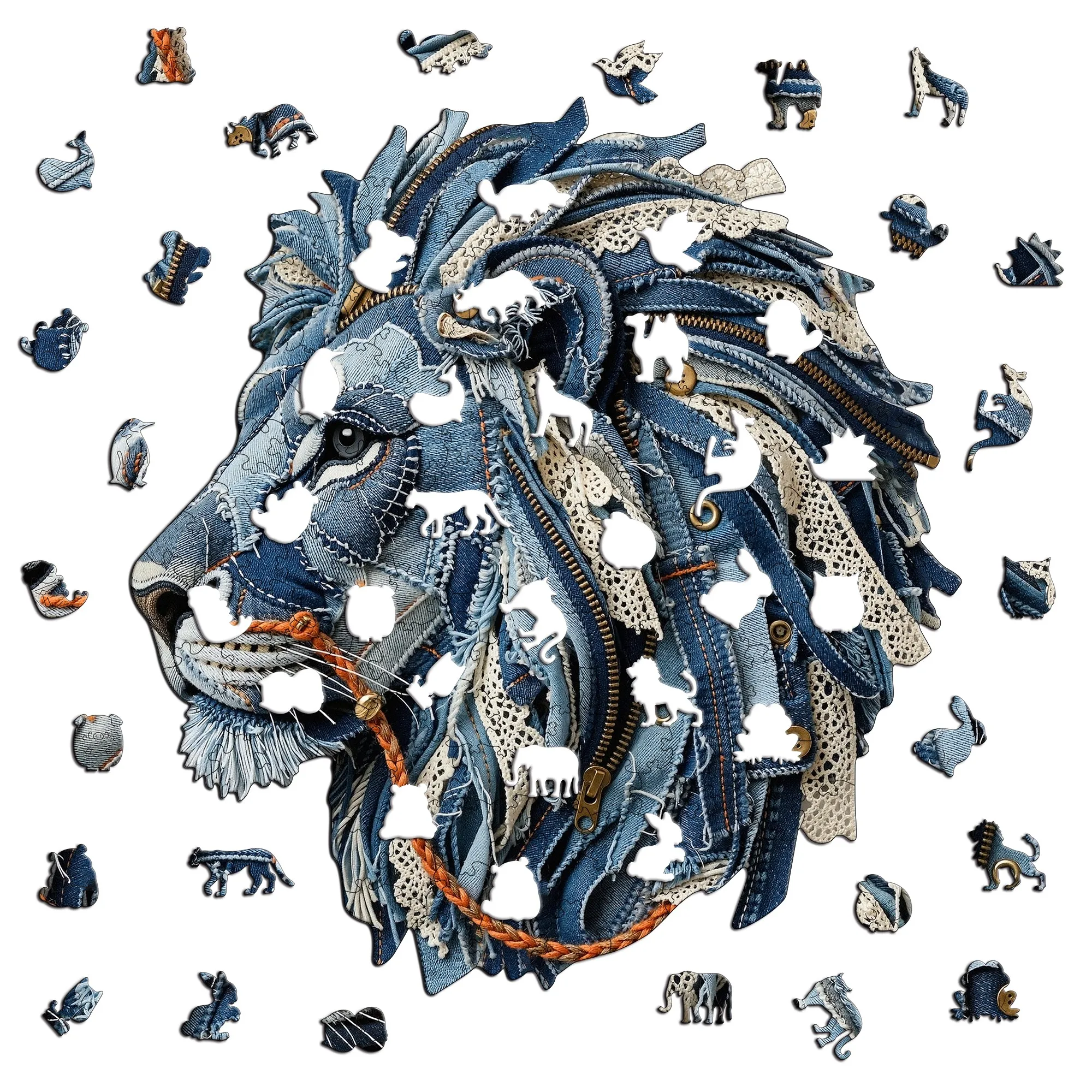 Grey Lion Theme Wooden Jigsaw Puzzle Wooden Decor Painting Christmas and Halloween Gift Toy for Teen and Kid