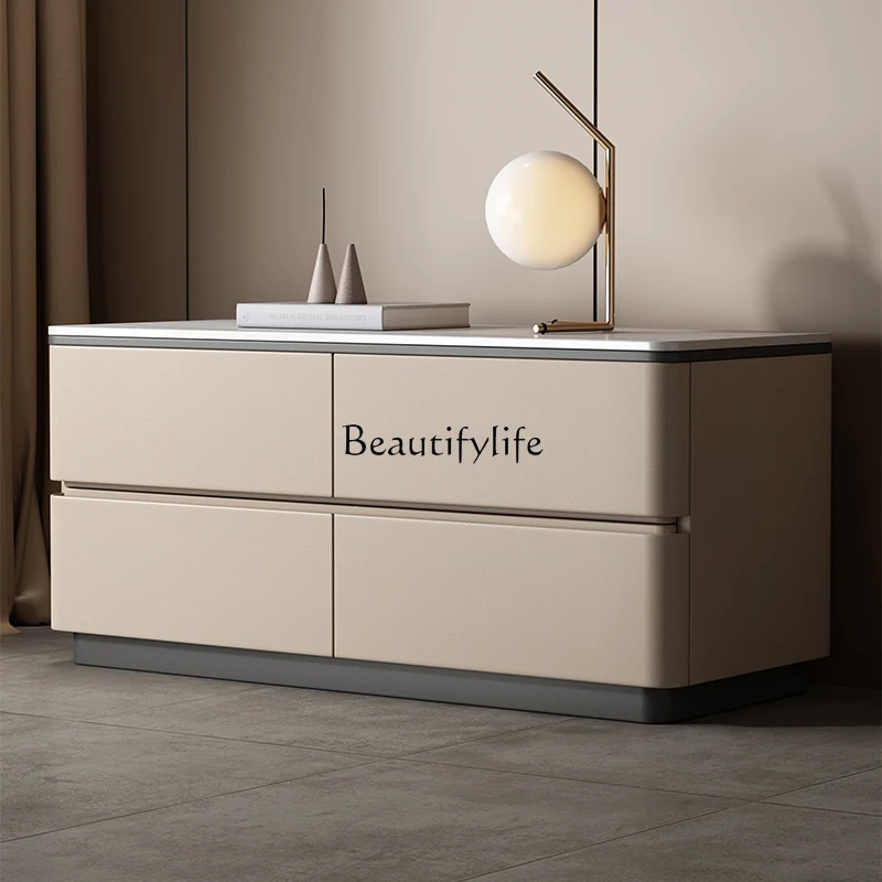 

Italian light luxury solid wood bedside table simple modern minimalist rock slab bedroom locker