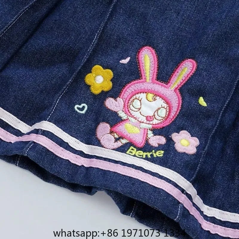 Denim Mini Skirts 2025 Faldas Mujer De Moda Cute A-line Sweet Jupe Summer Chic Saia Cartoon Embroidery Pleated Y2k Skirt Women