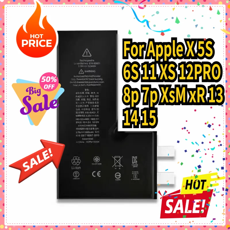 

For Apple X/6S/11/XS/12PRO/8p/7p/XsM/xR For iPhone Rechargeable Battery Capacity Battery Cell